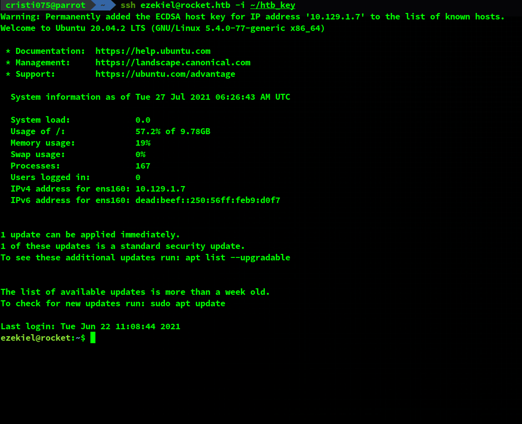 Logging in using ssh