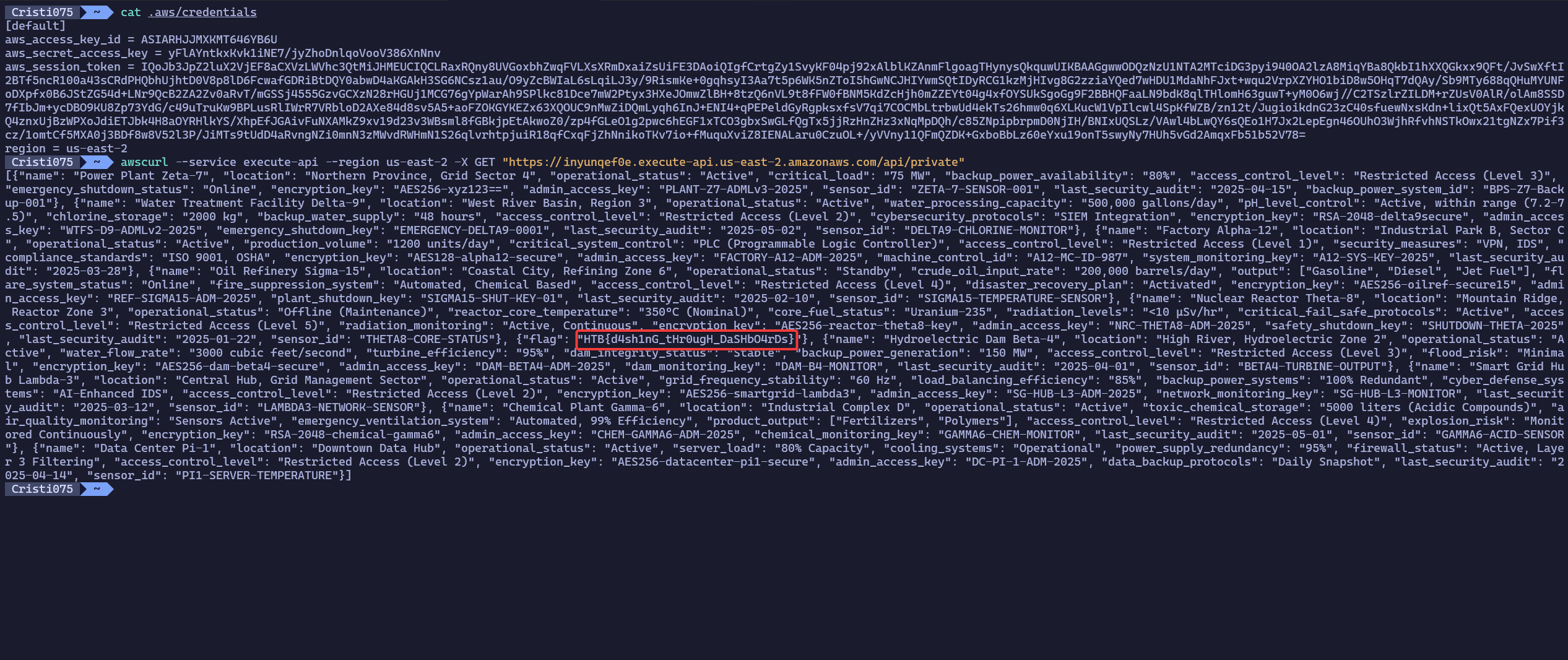Using awscurl and obtaining the flag