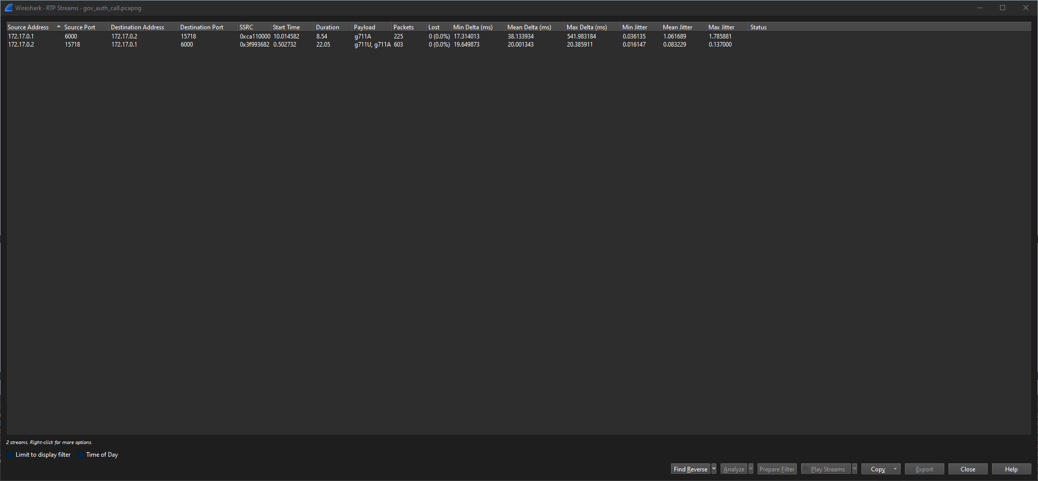 Multiple RTP Streams