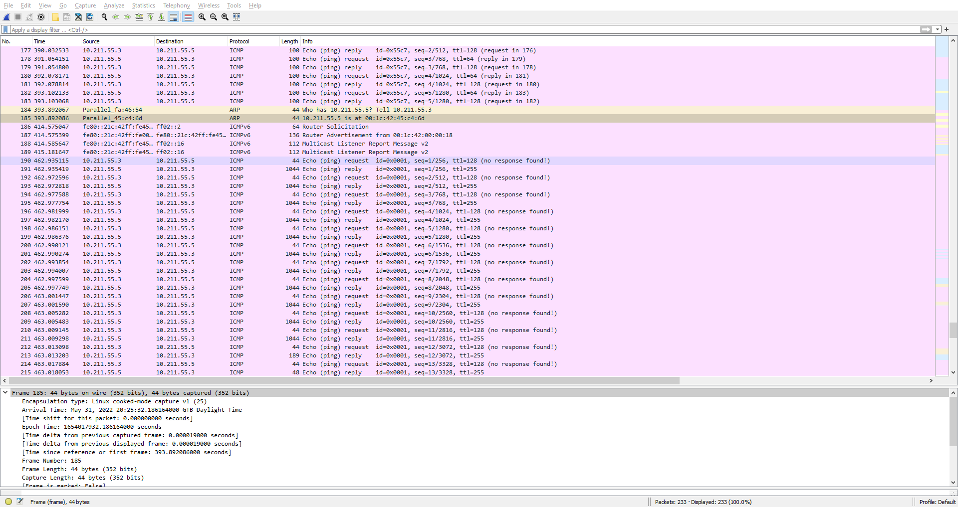 Viewing in wireshark